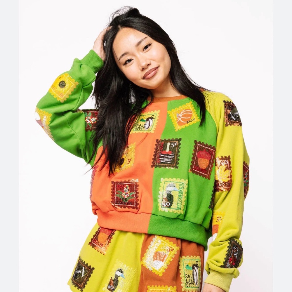 QUEEN OF SPARKLES Colorblock Fall Stamp Sweatshirt